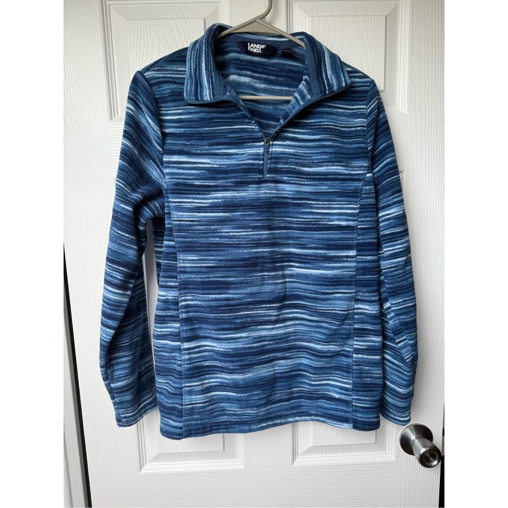 Lands' End Women's Large (14-16) Blue Fleece Pull Over Basic Quarter Zip Jacket